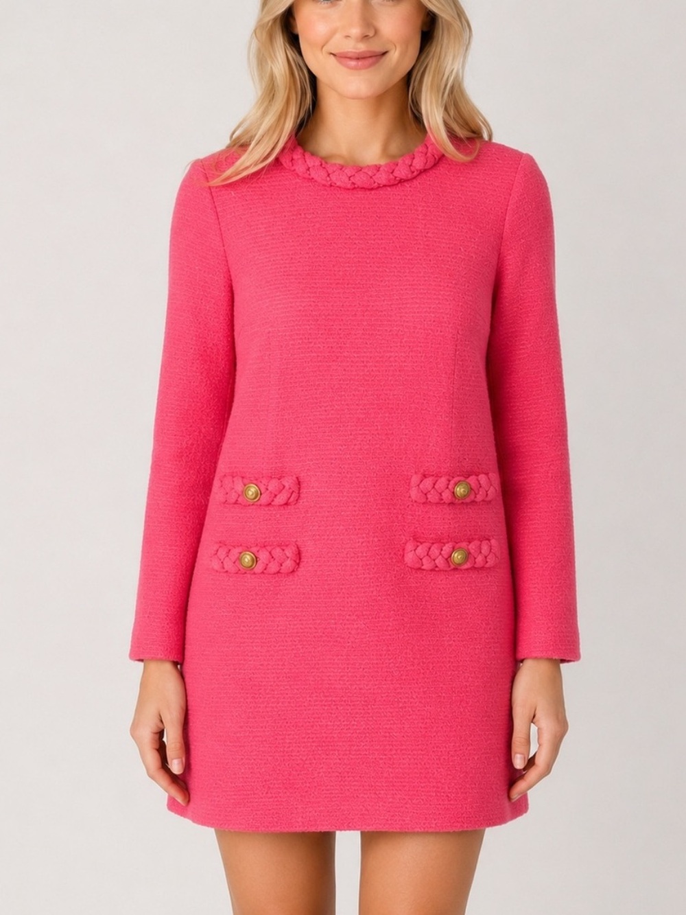 NWT! Tuckernuck Hot Pink Tweed Long Sleeve Jackie Dress Medium 6078